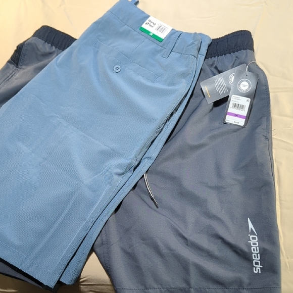 Speedo Light and Dark Grey Men's Swim Shorts, Plus Light Blue Checkered Shorts - Picture 14 of 15